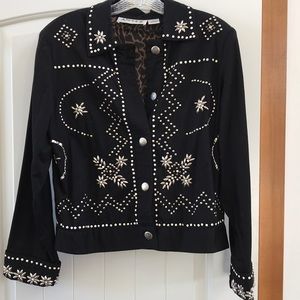 Embellished Black Jean Jacket. Size Small